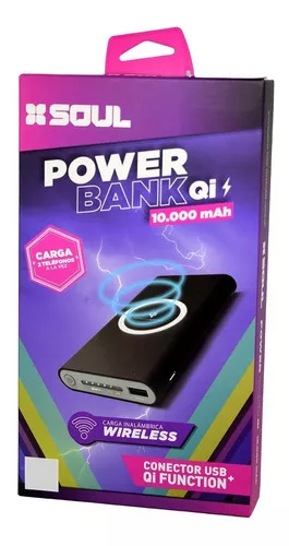 Cargador Portatil Power Bank Doble Qi 10000 Mah Base Celular Negro