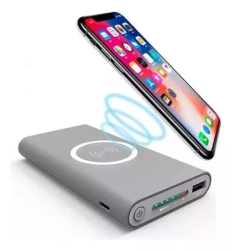 Cargador Portatil Doble Power Bank Inalambrico Qi 10000 Mah Color Gris