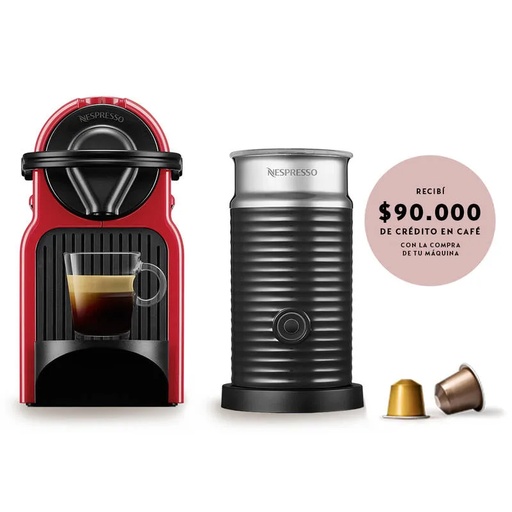 [A3C40-AR-RE-NE] Cafetera Nespresso Inissia Roja + Aeroccino